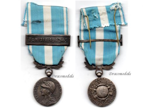 France WWII Colonial Medal with Clasp Tunisie 1942-43 Intermediate Type Unofficial
