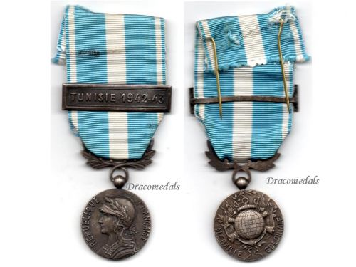 France WWII Colonial Medal with Clasp Tunisie 1942-43 Intermediate Type 1913 1938 Unofficial