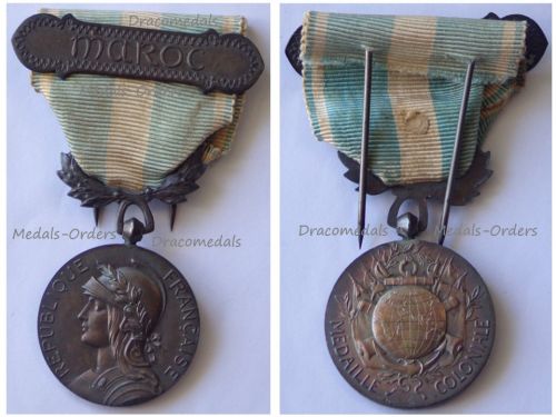 France WWI Colonial Medal with Clasp Maroc Intermediate Type 1913 1938 by Lemaire