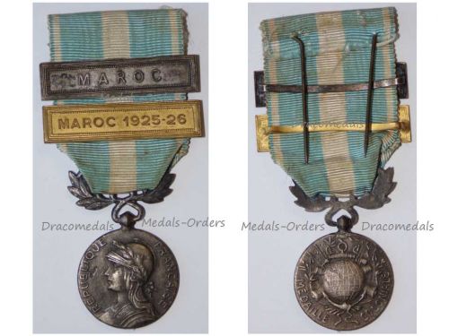 France WWI Colonial Medal with Clasps Maroc & Maroc 1925-26 Intermediate Type 1913 1938 Unofficial