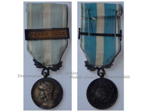 France WWI Colonial Medal with Clasp Maroc 1925 Intermediate Type 1913 1938 by Lemaire