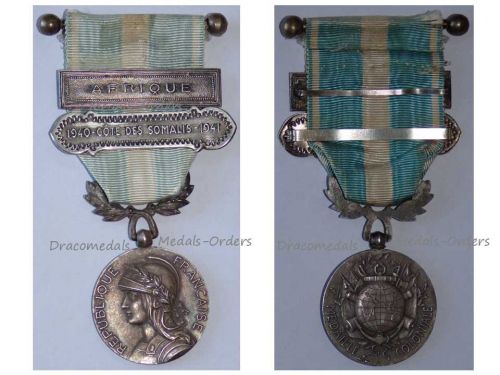 France WWII Colonial Medal with Clasps Afrique 1940 Cote de Somalis 1941 & Officer's Bar Intermediate Type 1913 1938 by Lemaire
