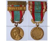 France North Africa Medal for Security and Order Operations with Clasps Tunisie Algerie Gilt 2nd Type by the Paris Mint