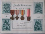 France WWI Set of 4 Medals (Victory Interallied Medal, WW1 War Cross, Combatants Cross, Commemorative Medal & Diploma)