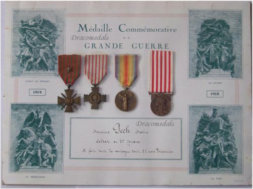 France WW1 Set of 4 Medals (Victory Medal, WWI War Cross, Combatants Cross, Commemorative Medal & Diploma) 3rd Zouave Regiment