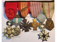France WWII Set of 6 Medals (National Order of the Legion of Honor Officer's Cross, Order of the Black Star of Benin Knight's Star, WW2 War & Combatants Cross, Commemorative & Colonial Medal)