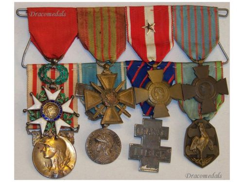 France WWII Set of 8 Medals (National Order of the Legion of Honor Knight's Cross, WW2 War, Military Valor & Combatants Cross, WW2 & WW1 Commemorative, Free French Libre, Colonial Medal)