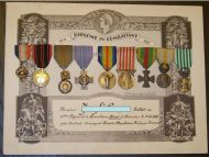 France WWI Set of 9 Medals Diploma 11th Grenadier Regiment PoW (Victory, Dardanelles, Orient Medal, Volunteer, Combatants Cross, WWII Resistance Medal)
