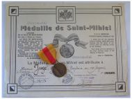 France WWI Saint St Mihiel Commemorative Medal with Diploma to Captain of the French 50th Infantry Regiment