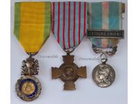 France WWII Set of 3 Medals (Valor & Discipline 1870, Colonial Medal with Clasp Far East, Combatants Cross)