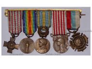 France WWI Set of 5 Medals (French WW1 Commemorative, Army of the East Orient, Victory Medal Morlon Type, Combatants Cross, Serbian WWI Liberation Medal) MINI