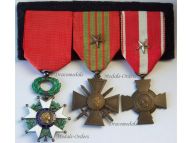 France WWII Set of 3 Medals (National Order of the Legion of  Honor Knight's Cross of the IV Republic, WW2 War Cross 1939 with Bronze Star, Cross of Military Valor with Silver Star)