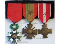 France WWII Set of 3 Medals (Order of the Legion of Honor Knight IV Republic, War Cross 1939 with Bronze Star, Military Valor Cross with Silver Star)
