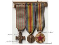 France WWI Set of 3 Medals (Combatants Cross, Victory Medal by Morlon, Wound Medal) MINI