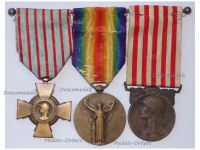 France WWI Set of 3 Medals (Victory Medal by Morlon, WWI Commemorative Medal by Janvier-Berchot & Combatants Cross)
