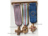 France WWII Set of 3 Medals (Combatants Cross, WW2 Commemorative Medal, French EU Cross of the European Confederation of Former Veterans by LR Paris) MINI