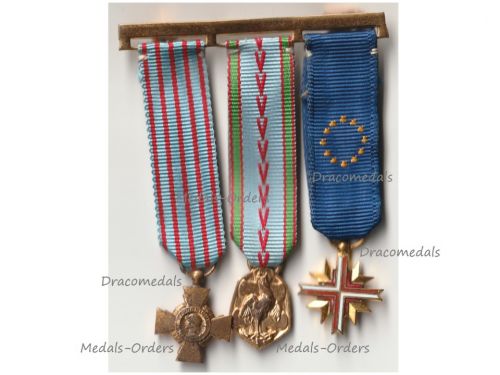 France WWII Set of 3 Medals (Combatants Cross, Commemorative Medal, French EU Cross of the European Confederation of Former Veterans by LR Paris) MINI