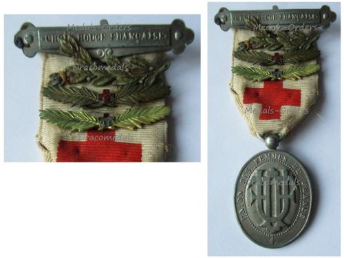 France WWI UFF Red Cross Medal of the Union French Women with Nurse Gold & Bronze Palm 1914 1918 Numbered