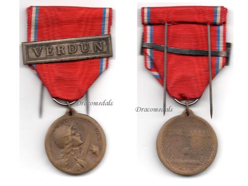 France WWI Verdun Medal 1916 with Clasp Verdun by Vernier Marked by the Paris Mint