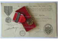 France WWI Verdun Medal 1916 with Clasp Verdun by Vernier with Ball Suspender Boxed with Monolingual Diploma to Warrant Officer of the Zuaves Infantry Regiment