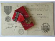 France WWI Verdun Medal 1916 w Clasp Verdun by Vernier with Ball Suspender Boxed with Monolingual Diploma to Warrant Officer Zuaves Infantry Regiment