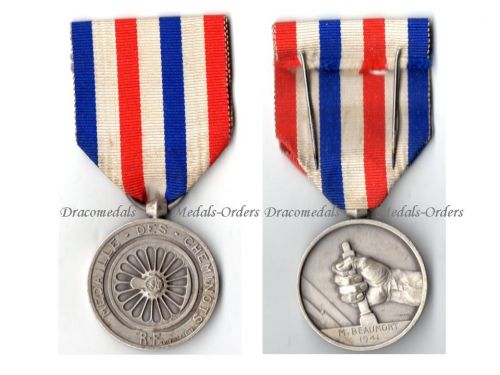 France WWII Honor Medal of Railroads Silver Class 2nd Type Attributed 1941 by the Paris Mint Vichy Government