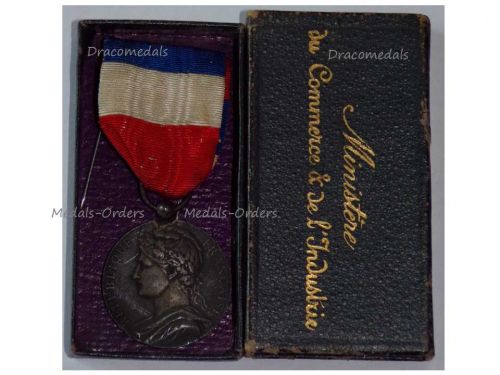 France WWI Honor Medal of the Commerce & Industry Ministry, Silver Class, Named, 1908, Boxed