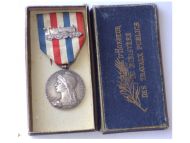 France WWI Railroad Silver Merit Medal for 25 Years Service 1st Type by Roly Attributed to Female 1918 by Paris Mint Boxed
