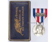 France WWII Railroad Silver Merit Medal for 25 Years Service 1st Type by Roly Named 1939 by Paris Mint Boxed