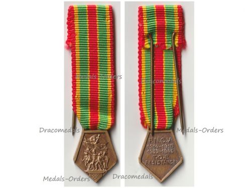 France WWI WWII FNCV Medal of the French National Federation of Volunteer Combatants Bronze Class MINI