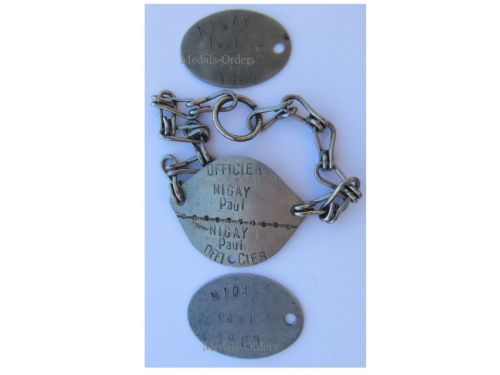 France WWI French Army Officer's Military Dog Tag Set with Bracelet