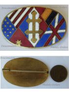 France WWII Free French Patriotic Badge for the Liberation of Paris with the Cross of Lorraine and the Allied Flags (USA, Great Britain, USSR and Belgium)