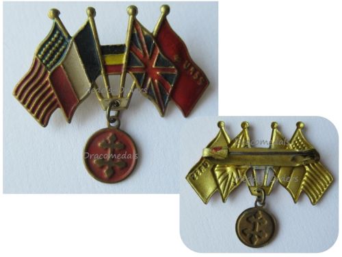 France WWII Free French Patriotic Liberation Badge with the Cross of Lorraine and the Allied Flags (USA, Great Britain, USSR and Belgium)