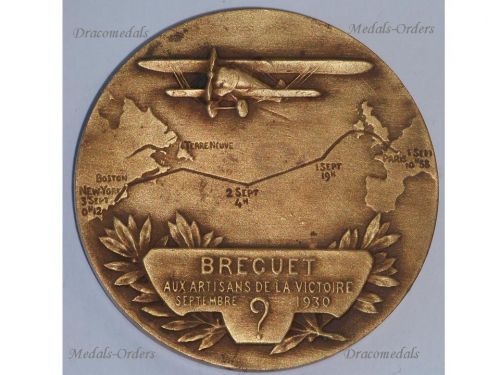 France Medal 1st East West Transatlantic Flight 1930 Breguet 19, Costes & Bellonte