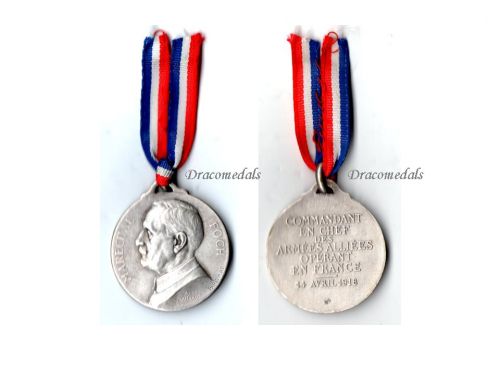 France WWI Patriotic Medal of Marshal Foch Commander in Chief of  the Allied Forces 1918 by Maillard