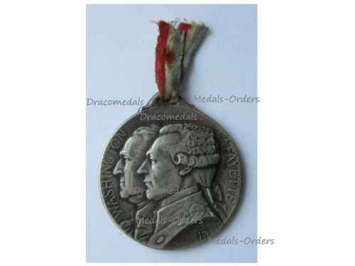 France WWI Patriotic Medal for the French American Alliance Washington & Lafayette Paris War Effort Support Day 1917 by Lavrillier