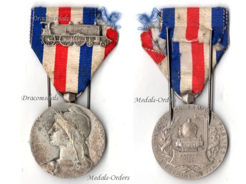 France Honor Medal of Railroads Silver Class 1st Type Attributed 1929 by the Paris Mint
