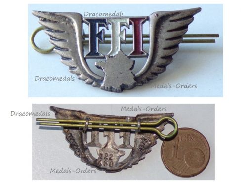 France WWII Free French of Interior Wings FFI Badge Resistance Numbered