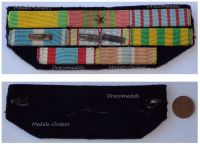 France WWII Ribbon Bar of 8 Medals (Valor & Discipline, WWII Commemorative, Indochina, Colonial & North Africa Medal for Security and Order Operations, WW1 Medal for the Civil Prisoners of War, WWII Combatants & War Cross)