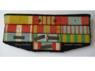 France WWII Ribbon Bar of 10 Medals (Valor & Discipline, WWII Commemorative, Indochina, Colonial & North Africa Medal for Security and Order Operations, WWII Volunteer Combatants, Military Valor, Combatants & War Cross)