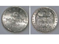 Germany 3 Mark Coin 1922 J Constitution Day 11 August 1922 Weimar Republic Inflation Period Alluminium
