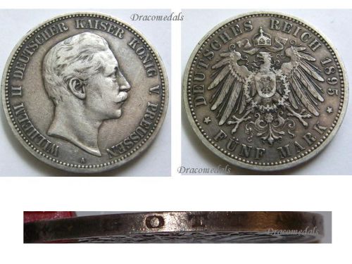 Germany Prussia 5 Mark 1895 A Silver Coin Kaiser Wilhelm II Berlin Mint