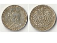 Germany Prussia 2 Mark 1901 Silver Coin 200th Anniversary German Empire Kaiser Wilhelm II, Empress Augusta Victoria, Berlin Mint
