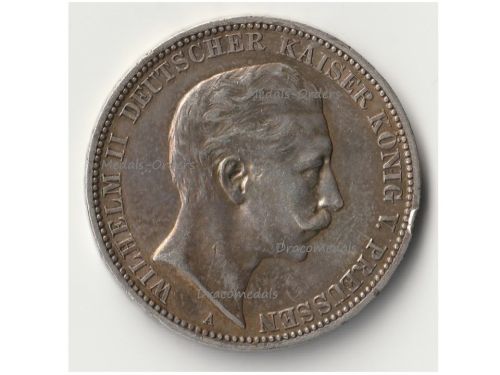 Germany Prussia 3 Mark 1911 A Silver Coin Kaiser Wilhelm II Berlin Mint