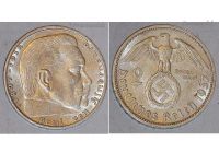Nazi Germany 2 Mark Coin 1937 F Paul Von Hindenburg with Swastika 