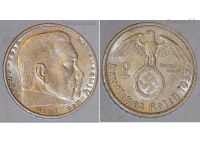Nazi Germany 2 Mark Coin 1937 F Paul Von Hindenburg with Swastika 