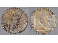 Germany 2 Reichsmark Coin 1938 F Paul Von Hindenburg with Swastika