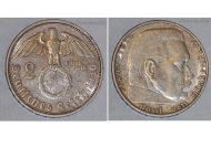Germany 2 Reichsmark Coin 1939 G Paul Von Hindenburg with Swastika