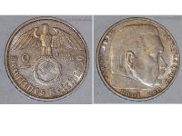 Nazi Germany 2 Mark Coin 1939 G Swastika WWII German Paul Von Hindenburg 3rd Third Reich WW2 
