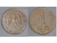 Nazi Germany 5 Mark Coin 1935 D with Swastika Potsdam Church